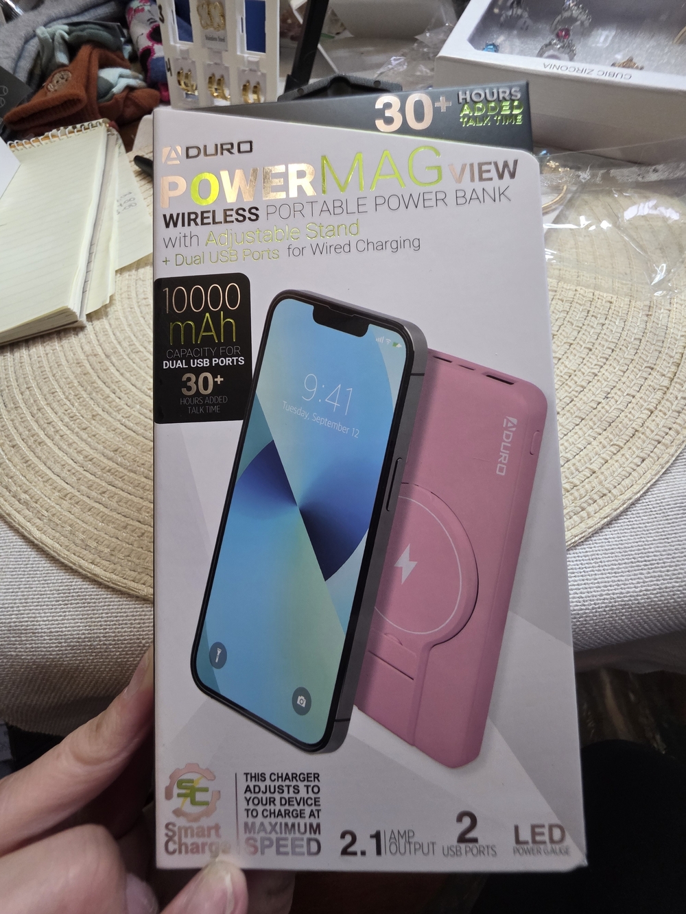 Aduro PowerMag View 10000mAh Wireless Portable Power Bank - Pink